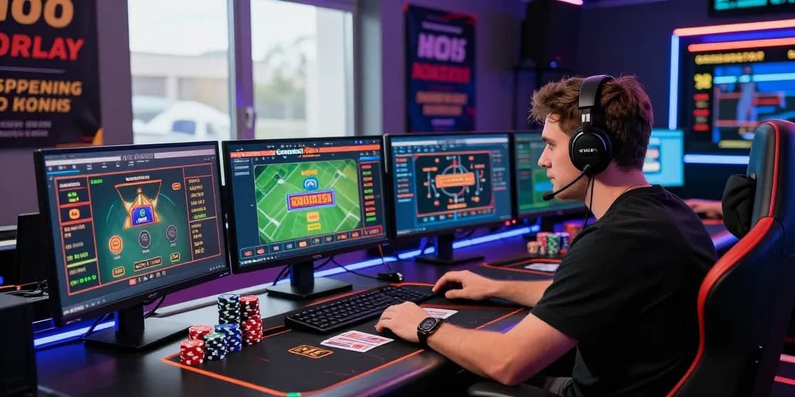 Gambler engaged with Grandbetting online betting platform showcasing immersive gameplay and betting opportunities.