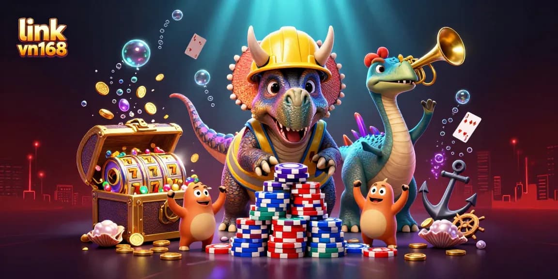 Engage with thrilling slots action at link vn168 with dynamic casino-themed elements and celebratory characters.