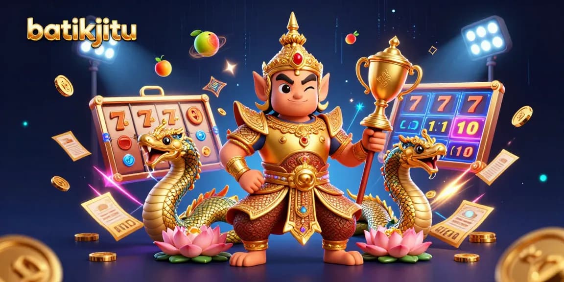 Gambarkan batikjitu dengan simbol jackpot dan pengalaman bermain yang menarik dari agen game online.