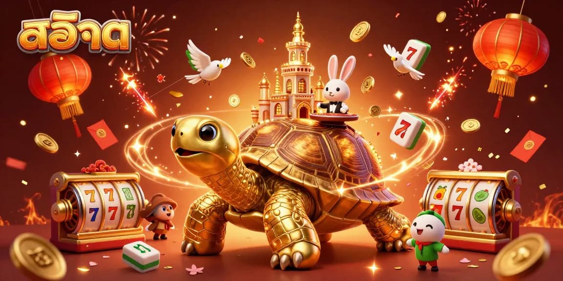 Mainkan SLOT dengan dealer kelinci di kasino miniatur terapung dalam ilustrasi 3D yang memukau.