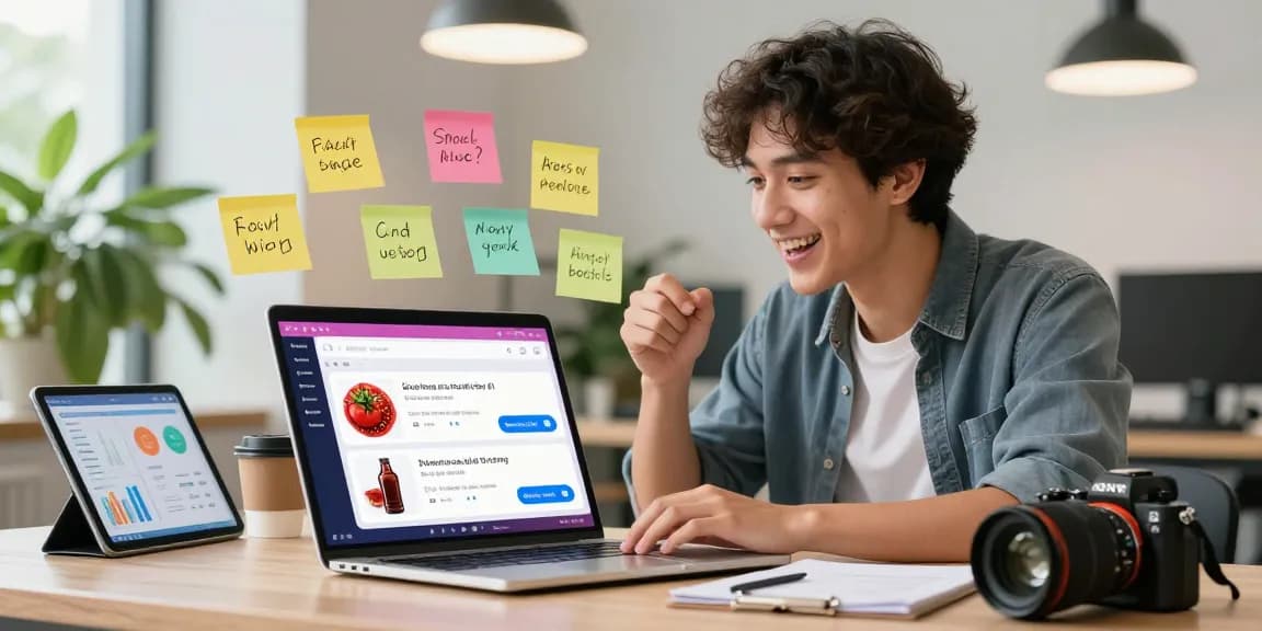 Engaged user interacting with spicy AI chatbot on modern workspace.
