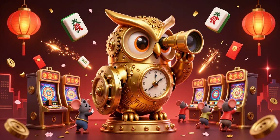 Engage with KK55, where the golden owl oversees vibrant casino fun amidst bustling game elements.