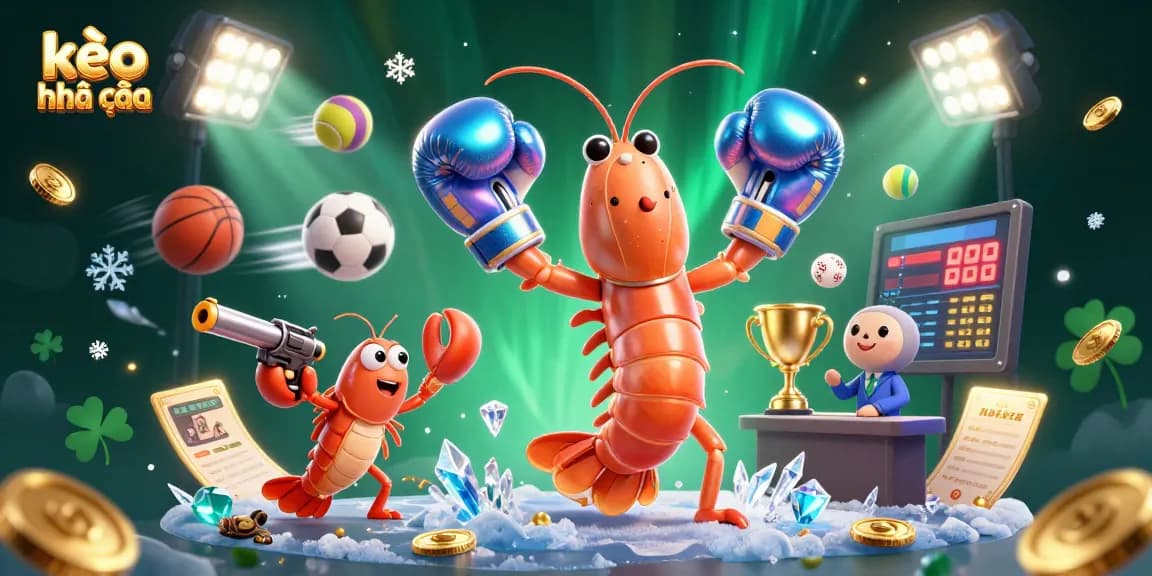 Engage with kèo nhà cái through dynamic sports betting elements and characters in an energetic 3D scene.
