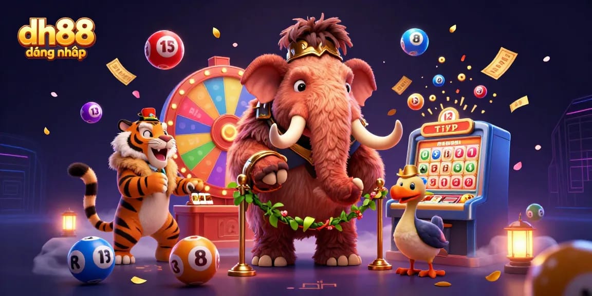 Engage with dh88 đăng nhâp as a woolly mammoth bouncer checks IDs at a dynamic casino scene.