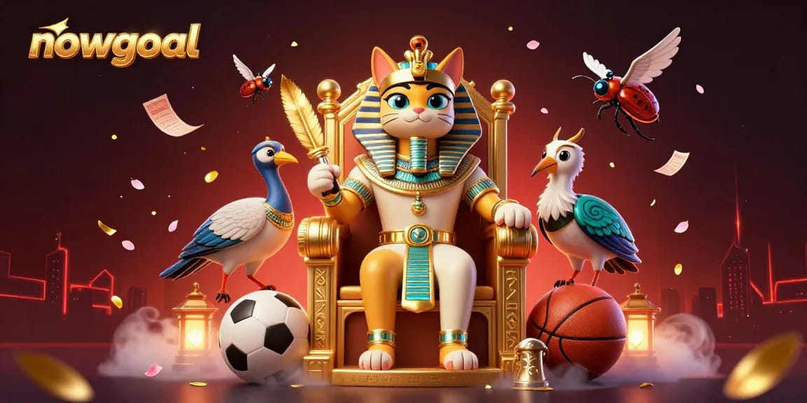 Engage in thrilling sports betting experiences with Nowgoal's dynamic gaming scene featuring sports balls and trophies.