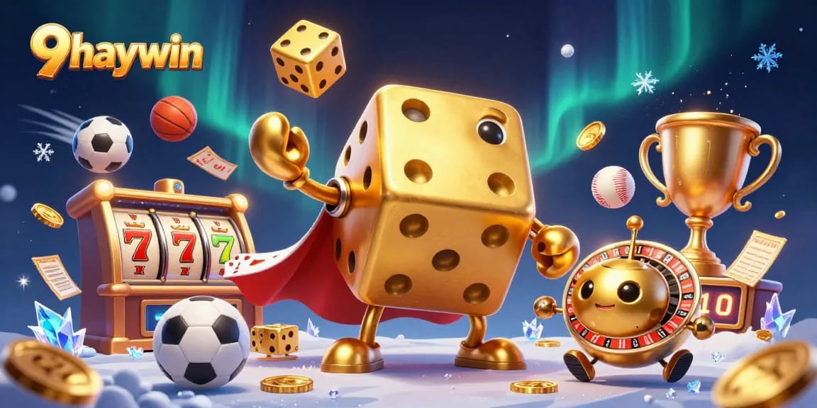 Experience the excitement at 9haywin with a vibrant illustration of casino games and winning moments.