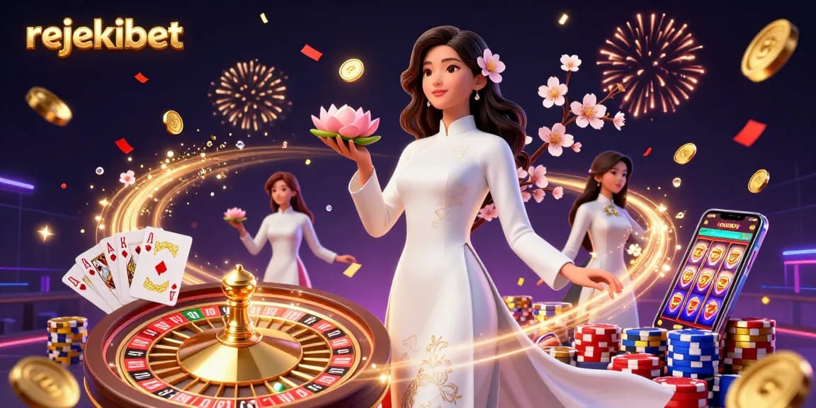 Experience the thrill of rejekibet with golden coins, roulette, and vibrant characters in a dynamic casino scene.