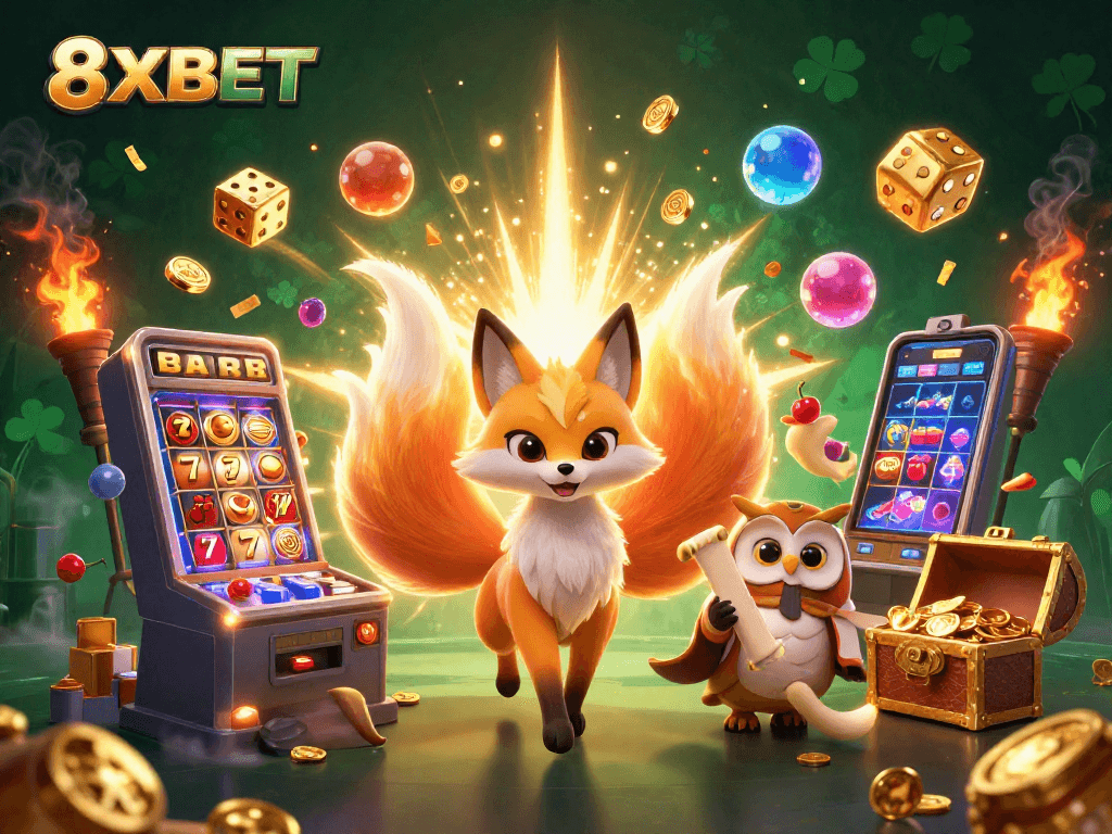 Engage with exciting games at 8XBET while exploring a spectacular casino atmosphere filled with colorful elements.