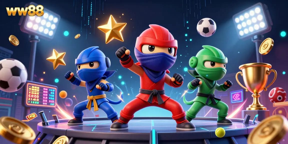 Experience the thrill of gambling with ww88's dynamic casino action featuring ninja chameleons and sports elements.