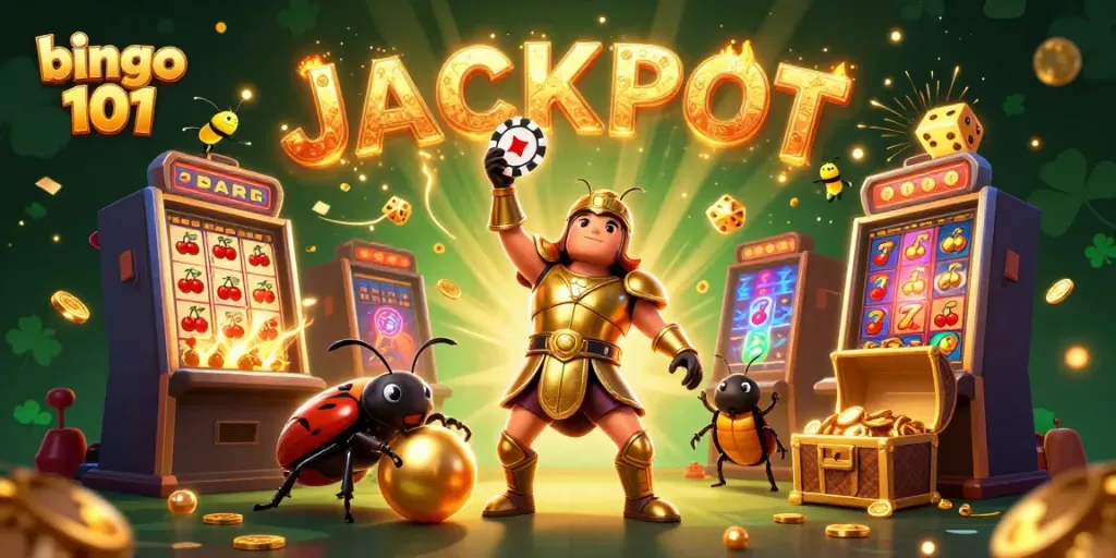 Experience the thrill of bingo 101 with vibrant 3D characters celebrating a jackpot in a casino setting.