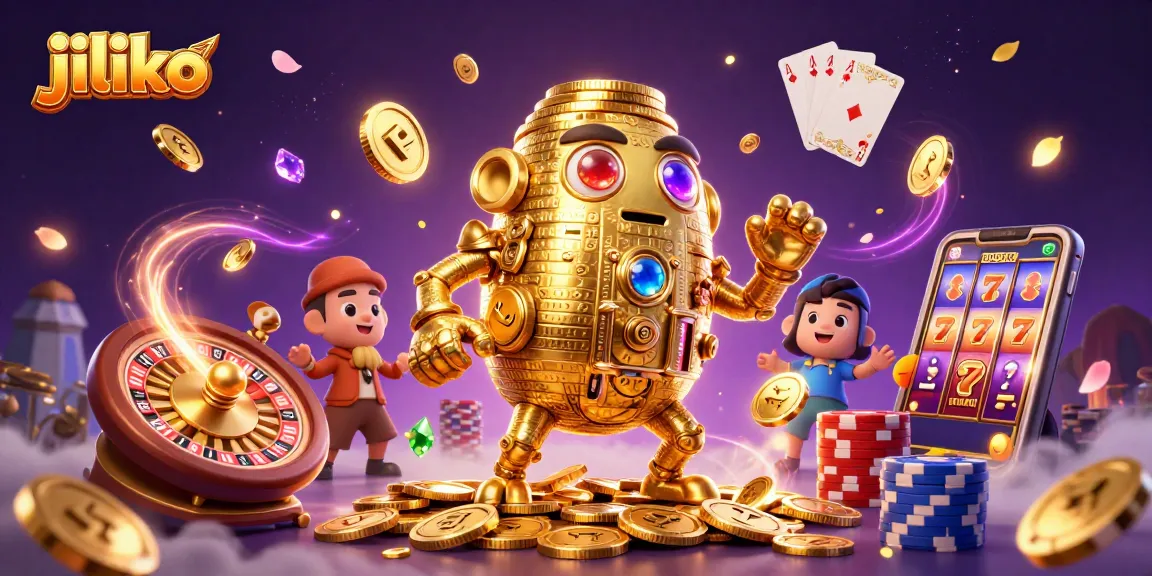 Spin to win at jiliko's vibrant digital casino, featuring a golden golem and interactive gaming elements.