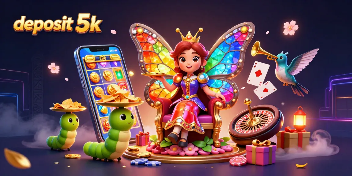 Experience thrilling gameplay with deposit 5k at the vibrant casino scene featuring a butterfly queen and slots.