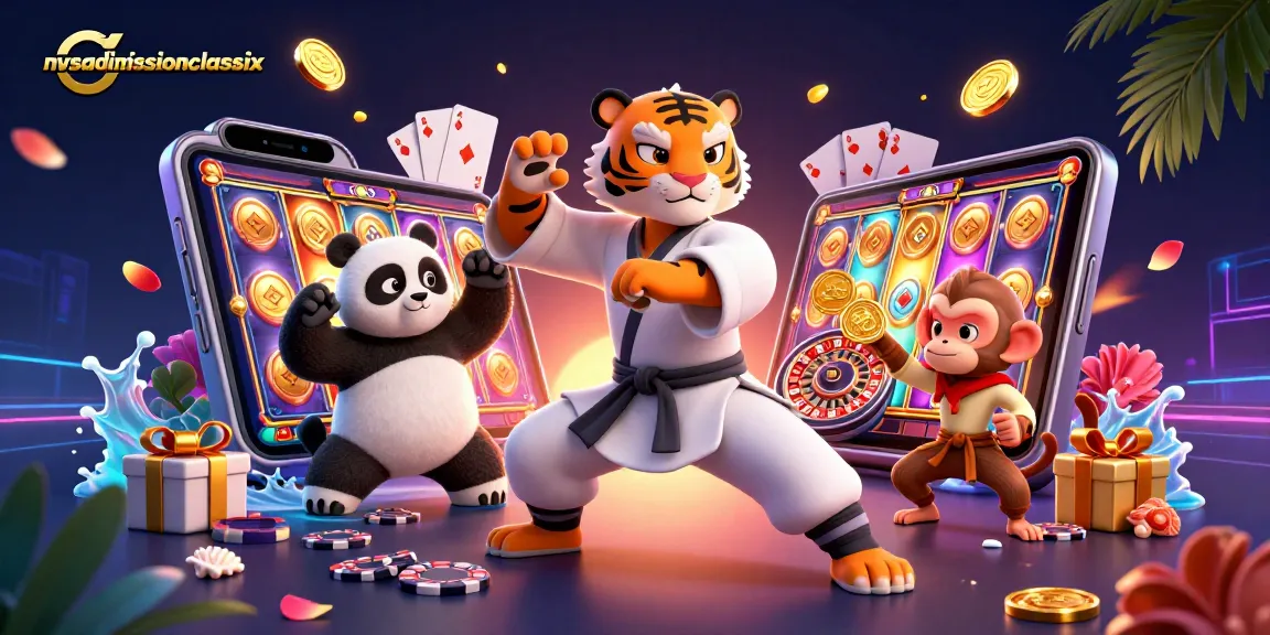 Experience thrilling gameplay in nvsadmissionclasssix as a kung fu tiger displays expertise amidst vibrant casino elements.