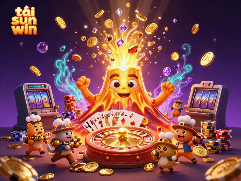 Experience the thrill of gambling with tải sun win, featuring vibrant 3D characters, gold lava, and cascading treasures.