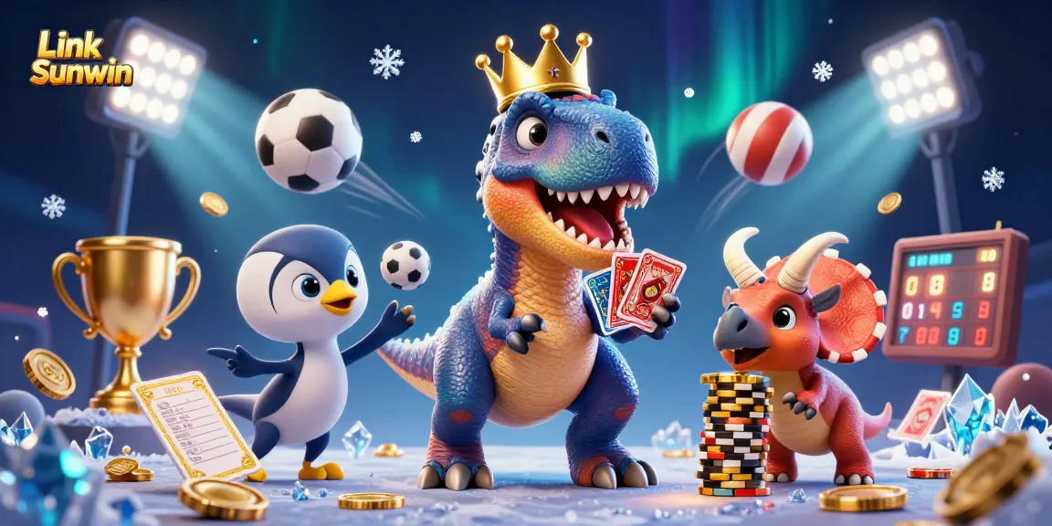 Experience thrilling moments with Link Sunwin as the cartoon T-Rex plays cards while stacking chips.