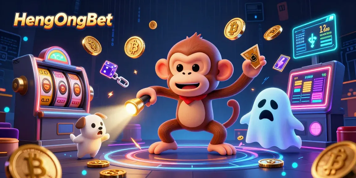 Experience engaging gameplay at HengOngBet with a dynamic casino scene showcasing slots and crypto elements.