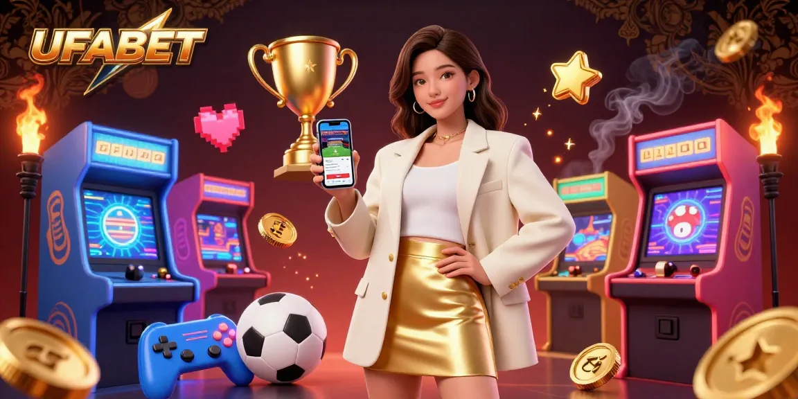 Bet on UFABET with this vibrant 3D illustration showcasing sports betting excitement and gaming elements.