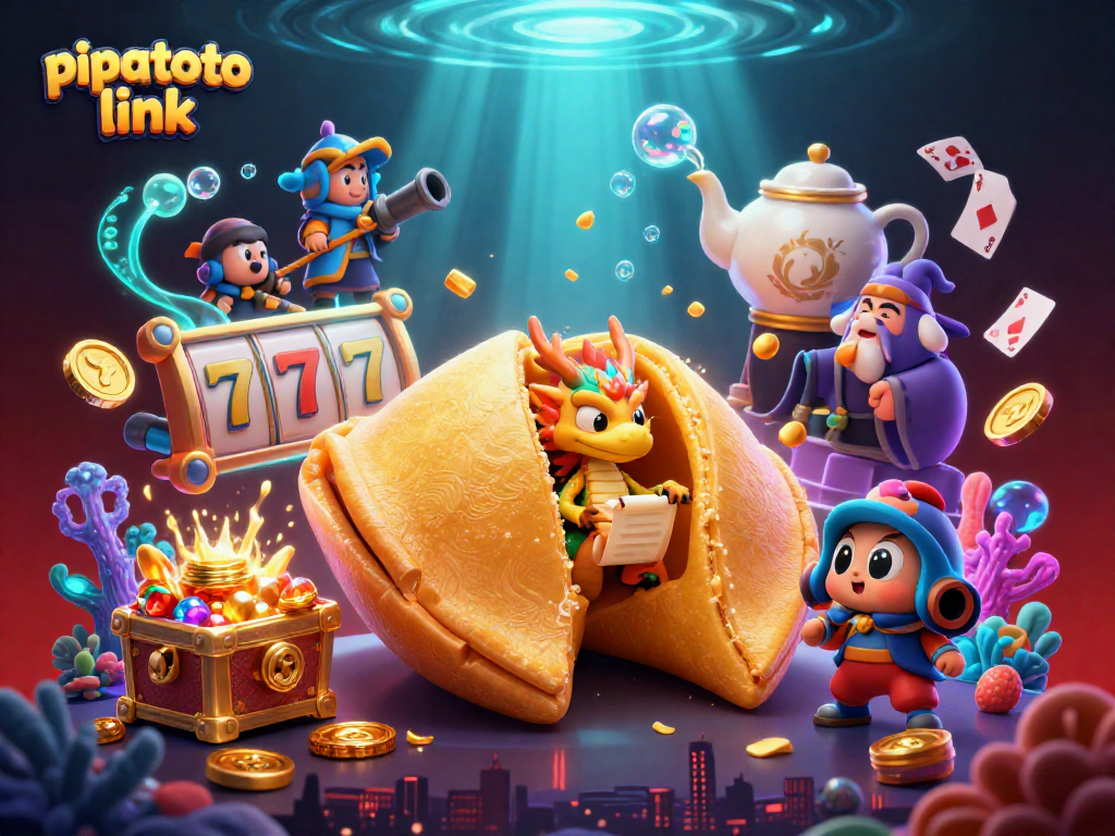 Engage with the pipatoto link through this vibrant illustration of gaming excitement and surreal characters.