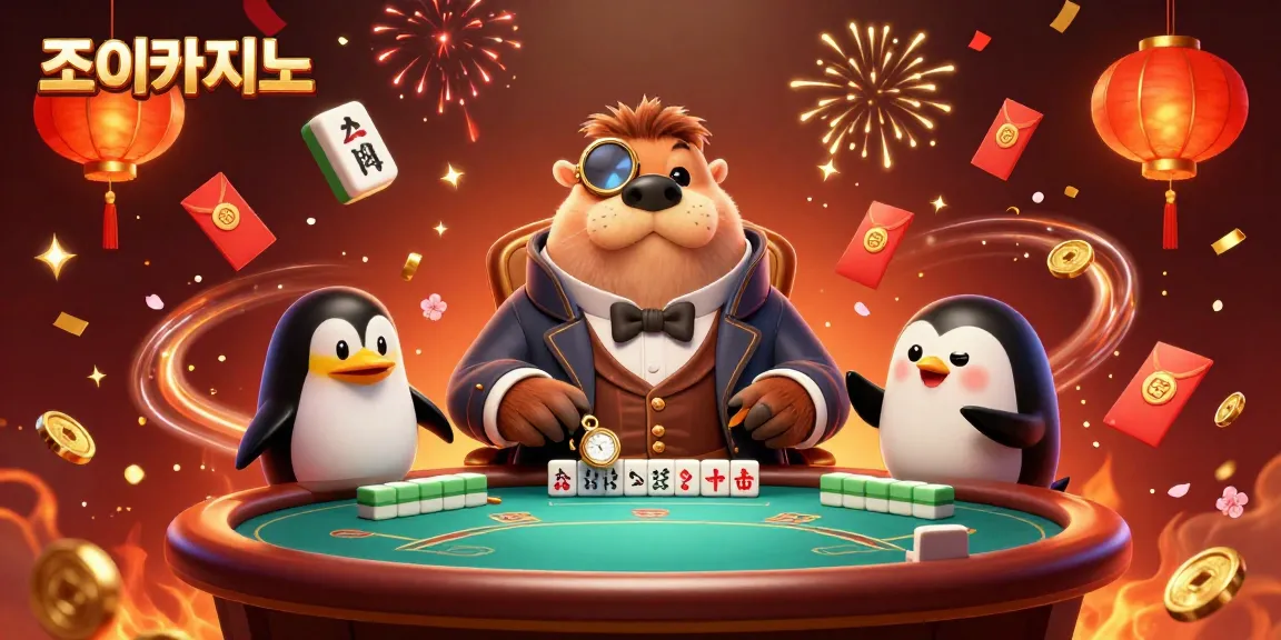 Experience thrilling gameplay at 조이카지노 with a jolly walrus poker scene, vibrant casino elements, and engaging characters.