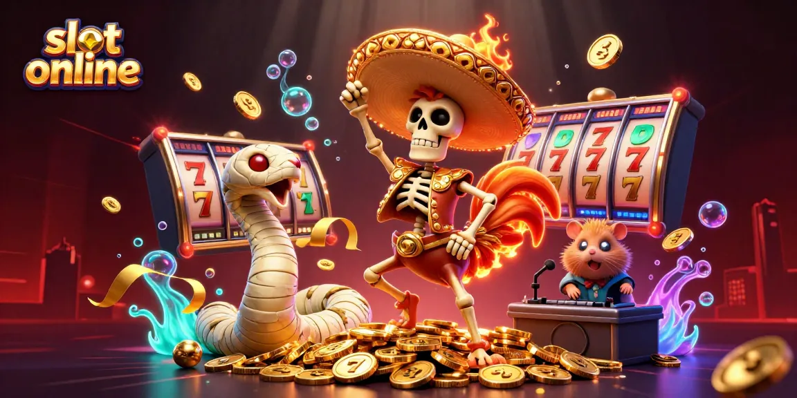 Engaging slot online scene with a mariachi rooster, jackpot reels, and vibrant casino elements