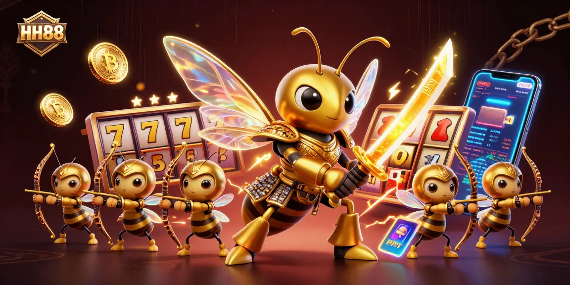 Experience thrilling gameplay at HH88 with a vibrant 3D illustration of characters and casino elements.