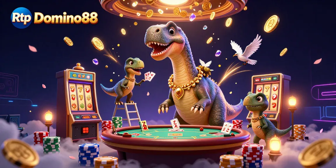 Win big with Rtp Domino88 in an exciting casino scene featuring vibrant characters and elements.