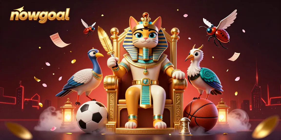 Engage in thrilling sports betting experiences with Nowgoal's dynamic gaming scene featuring sports balls and trophies.