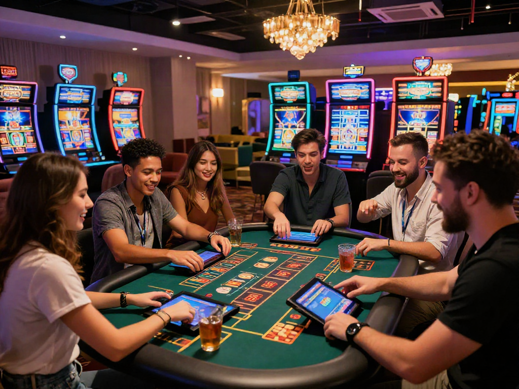 Experience the thrill of slot deposit 5k with friends at a vibrant casino gaming table.