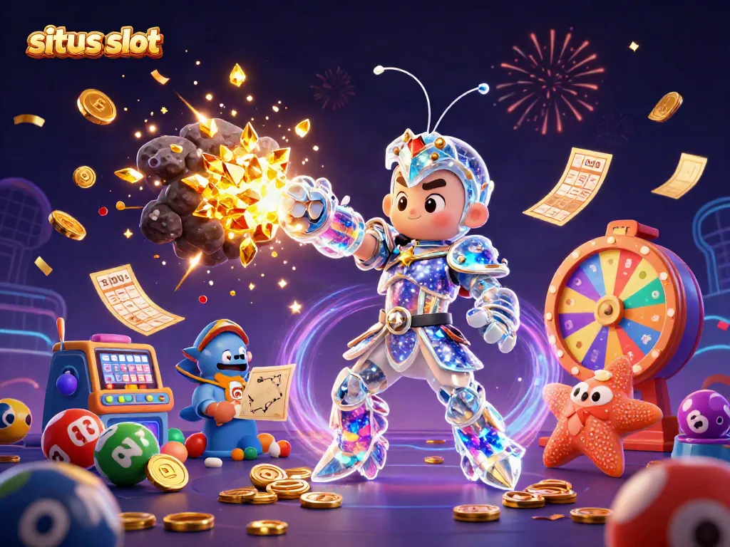 Visualisasi situs slot dengan karakter yang dinamis dan elemen permainan menarik.