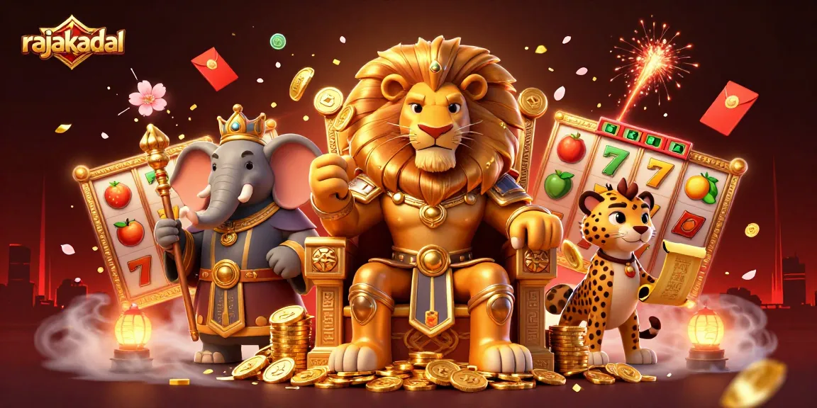 Masuki dunia rajakadal dengan simbol slot dan raja singa yang megah, mempesona pemain game.
