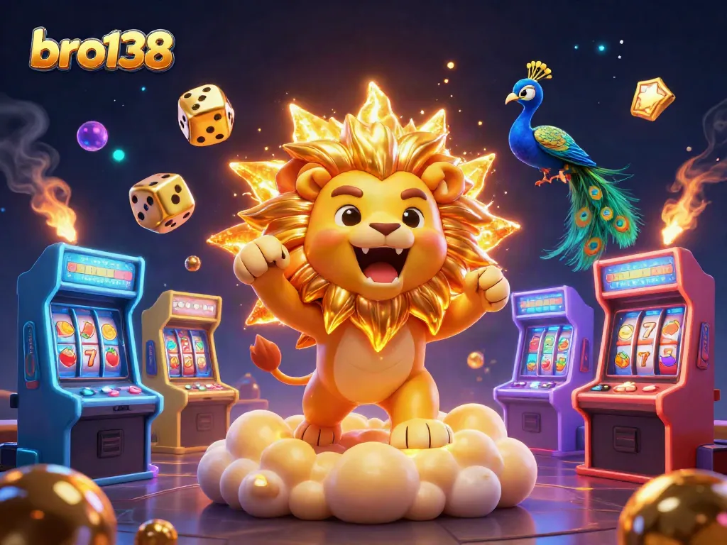 Spin and win with bro138's vibrant casino scene featuring playful characters and rich game elements.