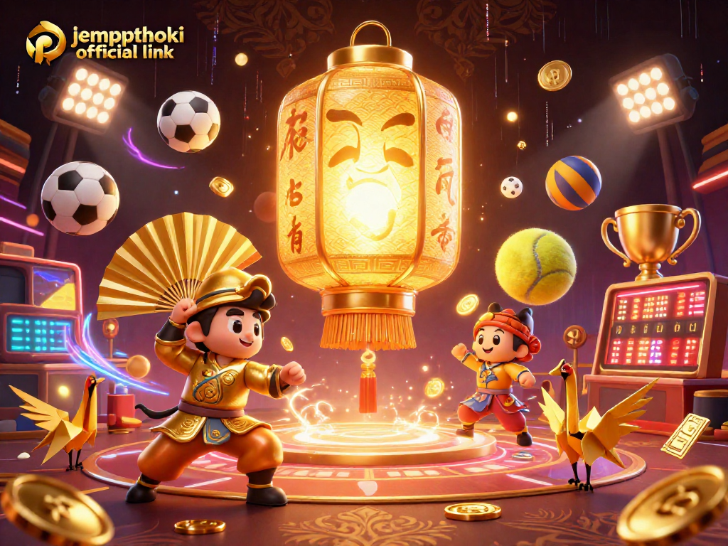Experience exciting gaming at jemputhoki official link with a vibrant 3D casino scene featuring dynamic elements.