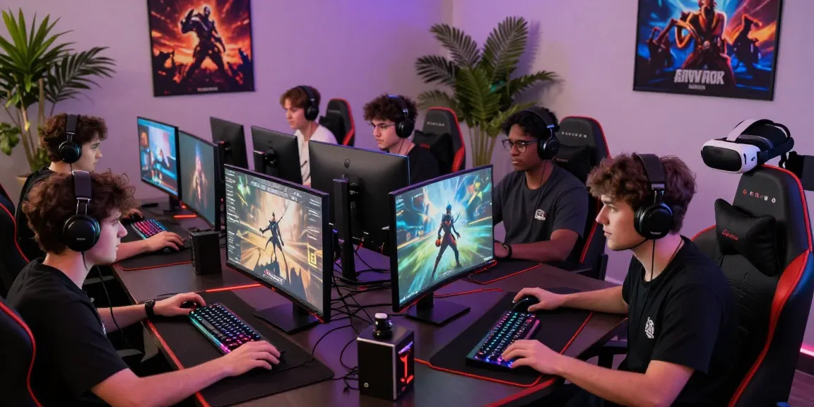 Engaged players in a vibrant gaming room, showcasing fair online multiplayer excitement.