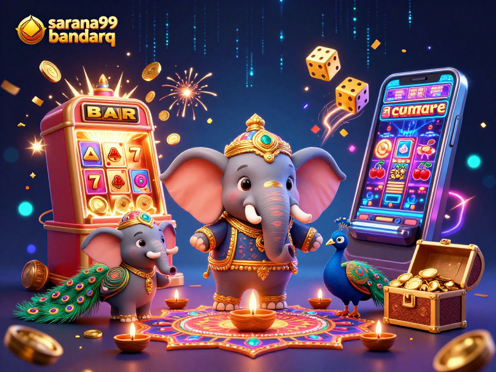 Sarana99 bandarq unleashes excitement with a jackpot slot scene filled with vibrant colors and dynamic energy.