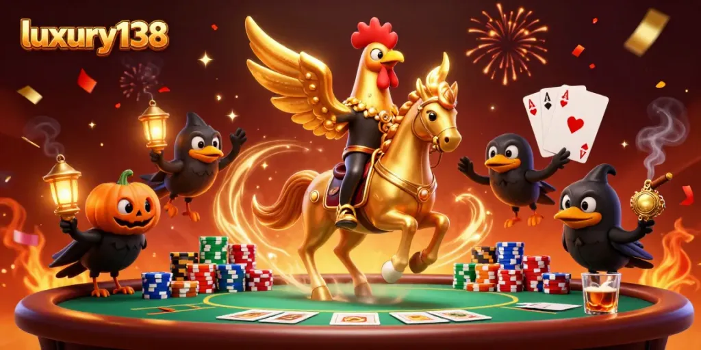 Experience thrilling gameplay with luxury138 in a vibrant casino scene filled with rich details and magical elements.