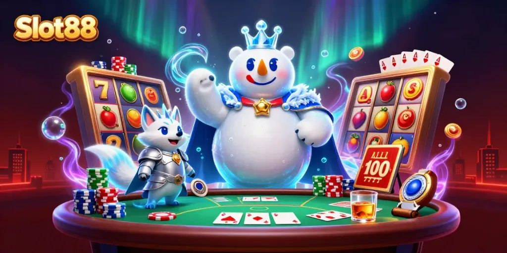 Experience thrilling gameplay with Slot88's exciting gaming elements showcased in a vibrant 3D scene.