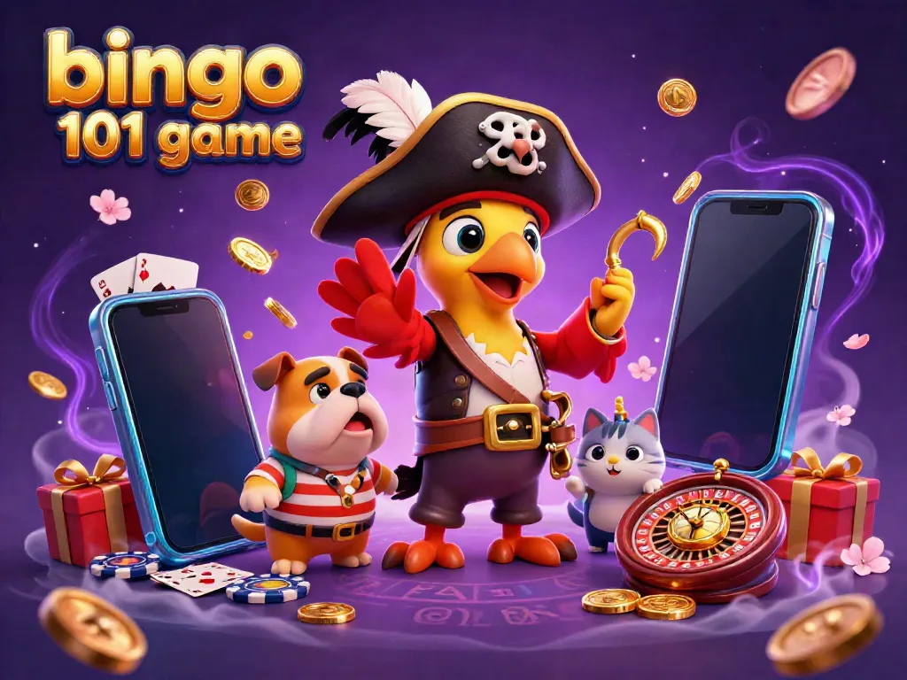 Experience thrilling gameplay with the bingo 101 game in a lively casino scene, featuring colorful elements.