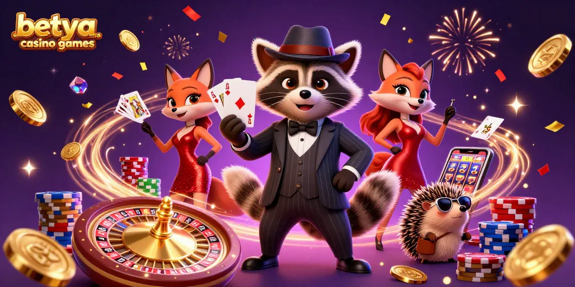 Engage with betya.com casino games amidst vibrant characters and dazzling casino elements.