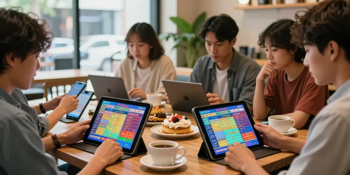 Friends engaged in ulartoto togel online gaming in a lively cafe atmosphere.