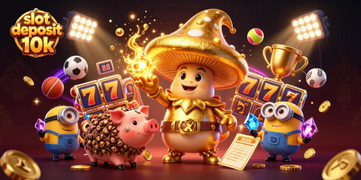 Engage with thrilling slot deposit 10k adventures illustrated with a magical scene featuring golden characters and casino elements.