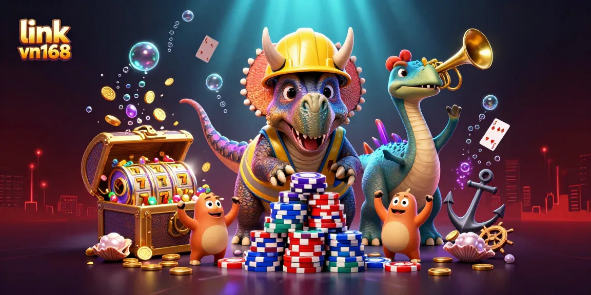 Engage with thrilling slots action at link vn168 with dynamic casino-themed elements and celebratory characters.
