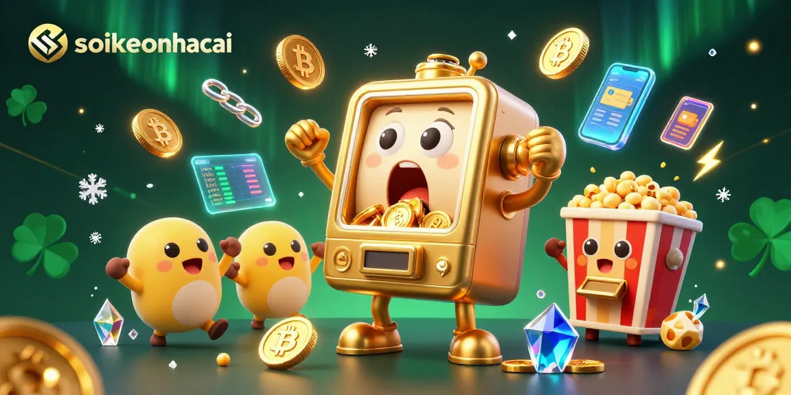 Unleash your winning strategy with soikeonhacai's vibrant 3D slot machine scene featuring jackpots and crypto rewards.