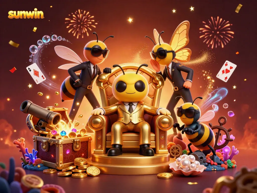 Experience the excitement of sunwin with a bumblebee mob boss commanding the gaming realm in a vibrant 3D scene.