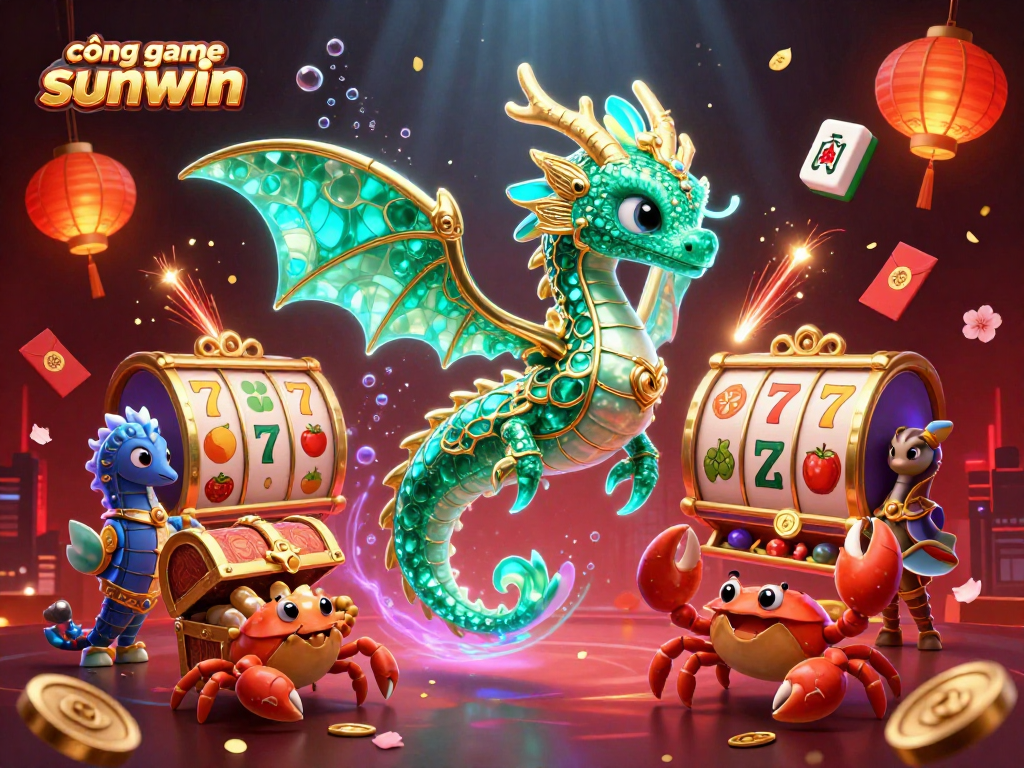 Engage with cổng game sunwin through a thrilling underwater casino adventure featuring vibrant sea creatures, treasure chests, and slot reels.