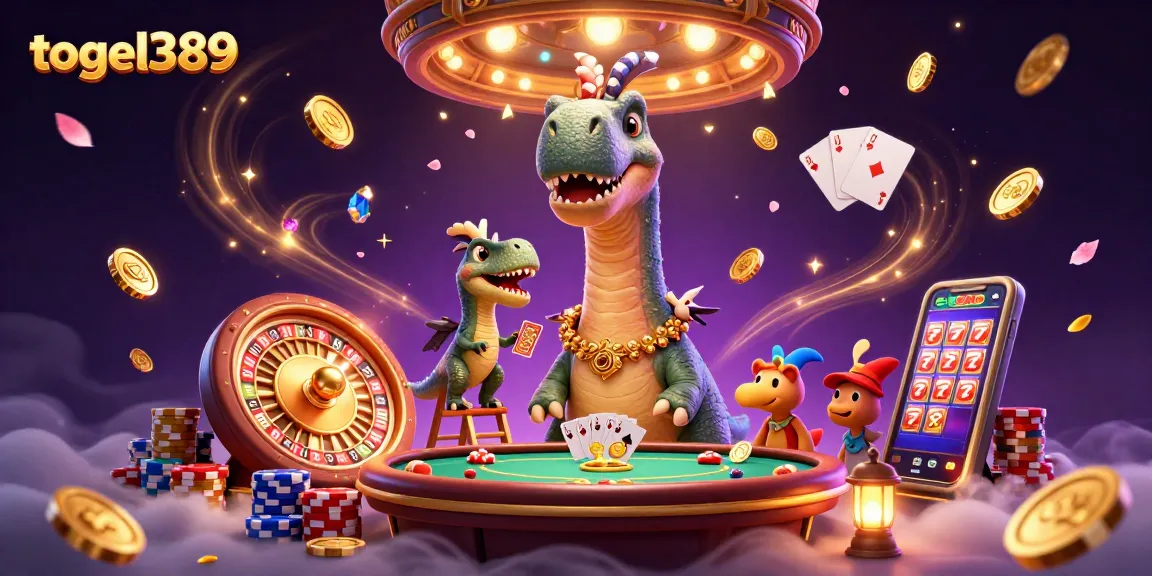 Experience the excitement at togel389 with a vibrant 3D illustration featuring a casino scene.