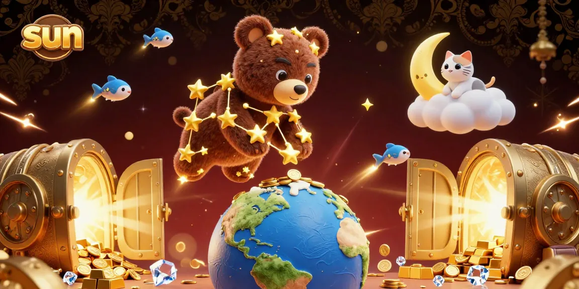 Experience the thrill of winning with sun-themed casino treasures in this vibrant 3D illustration.