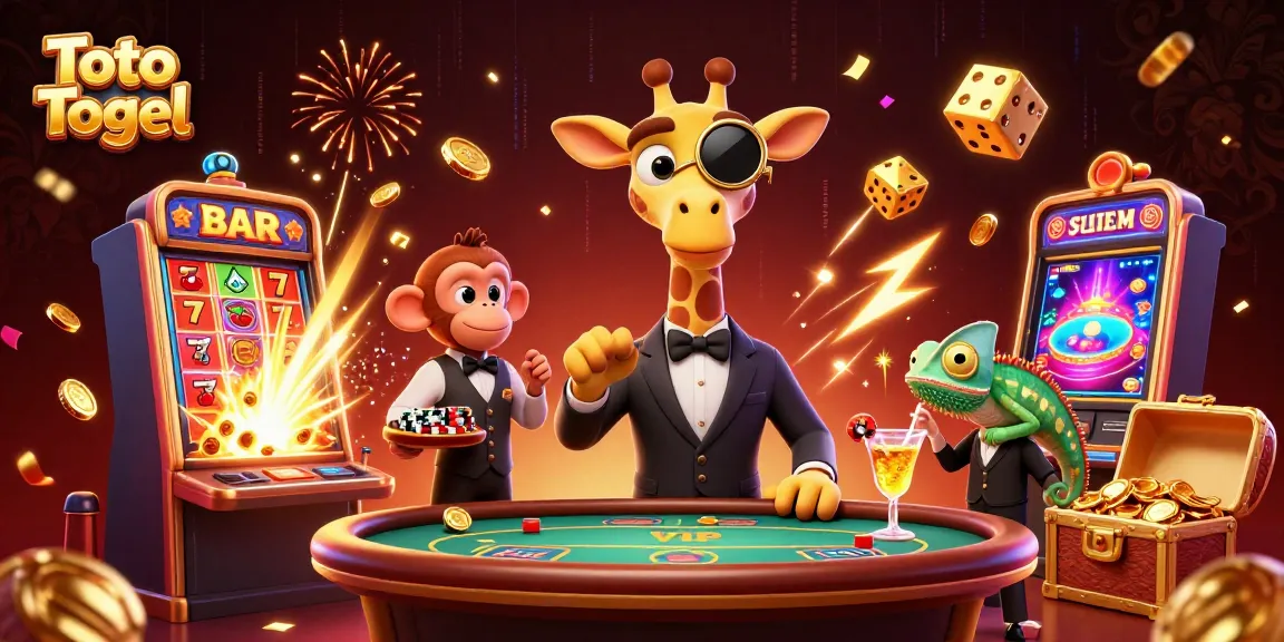 Toto Togel menarik perhatian dengan gambar ilustrasi kasino yang kaya dan dinamis.