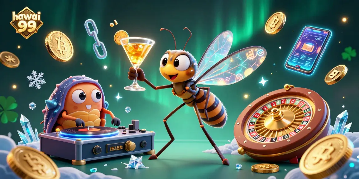 Play with hawai 99 as a frozen mosquito mascot and trilobite DJ in a vibrant casino scene.