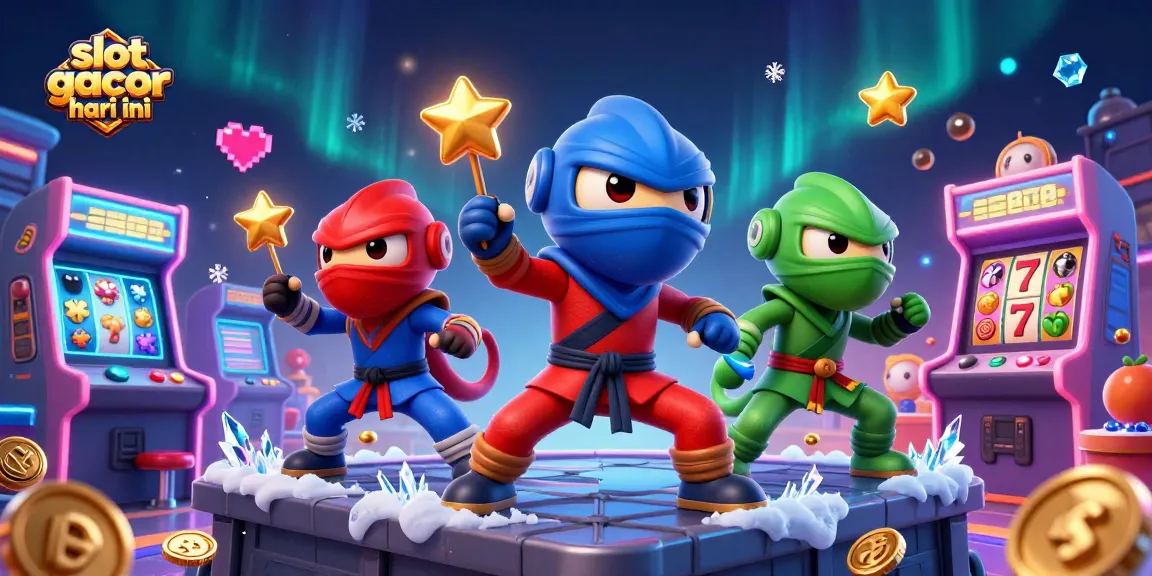Engaging scene of slot gacor hari ini featuring ninja chameleons amidst colorful gaming elements.