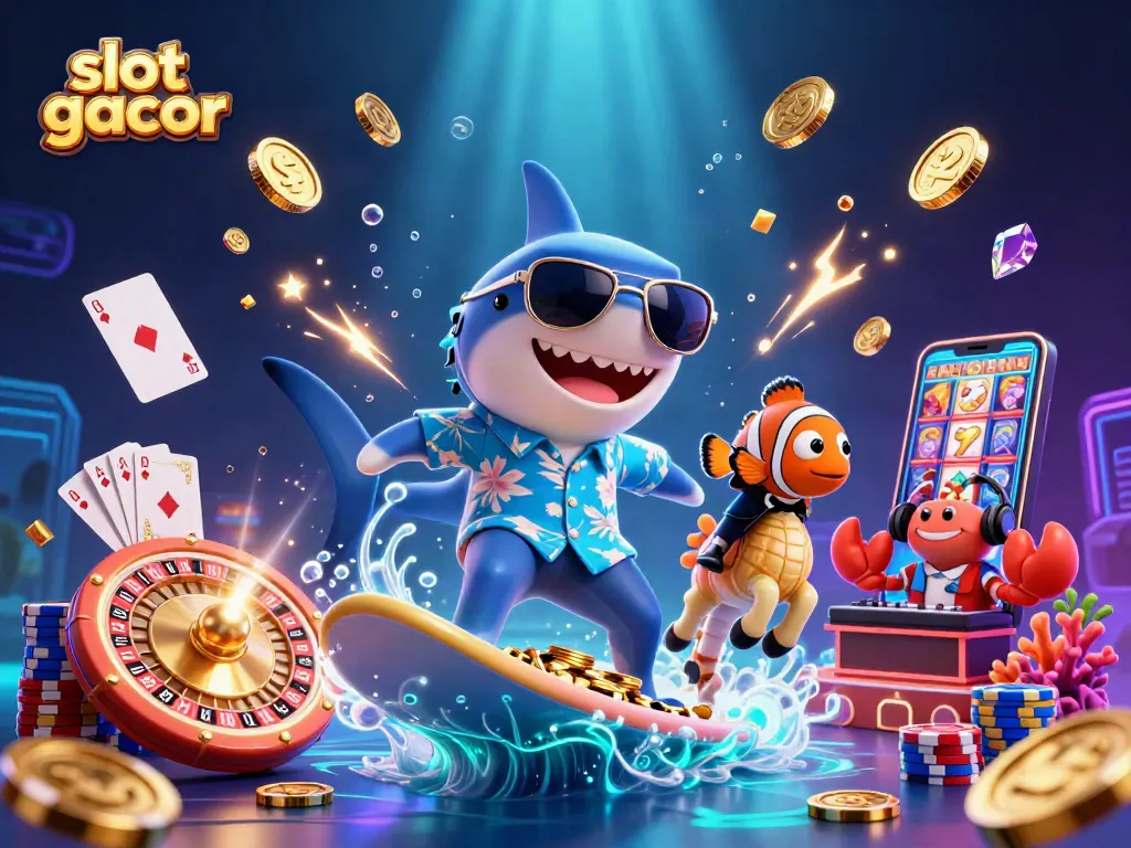 Engage with slot gacor featuring vibrant underwater action and animated casino elements in a thrilling 3D scene.